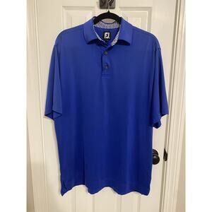 FootJoy FJ Golf Polo Shirt Blue Striped Collar Performance Stretch Mens Size M